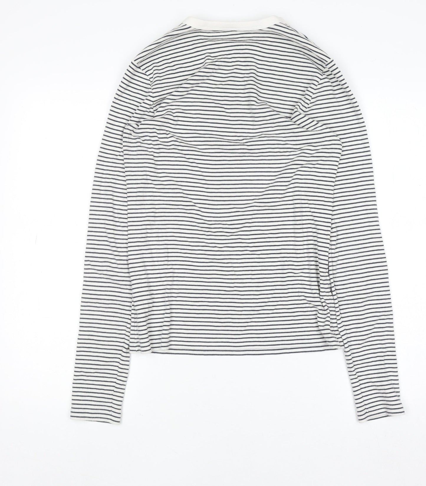 Uniqlo Women’s White Striped Long Sleeve Jersey Crew Neck T-Shirt Size S
