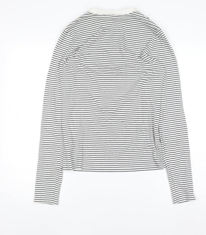 Uniqlo Women’s White Striped Long Sleeve Jersey Crew Neck T-Shirt Size S