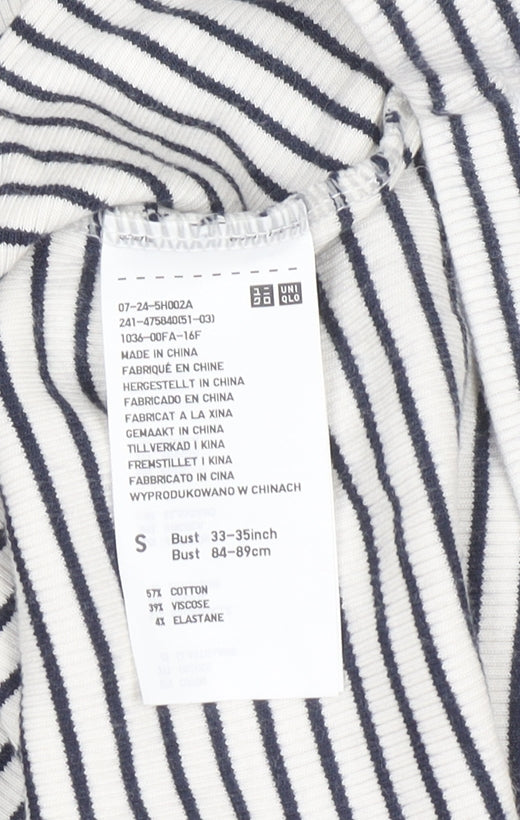 Uniqlo Women’s White Striped Long Sleeve Jersey Crew Neck T-Shirt Size S