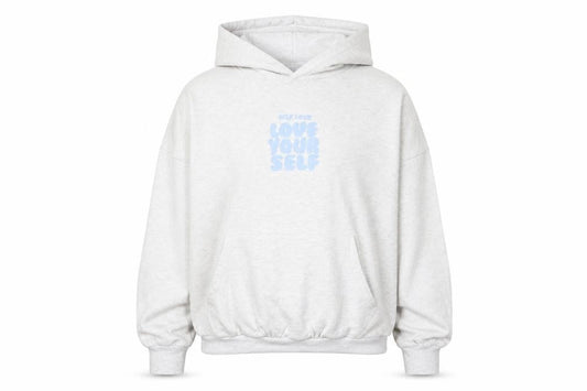 Front view of Dunnes Women Grey Hoodie XL Love Yourself Graphic Pullover Sweatshirt