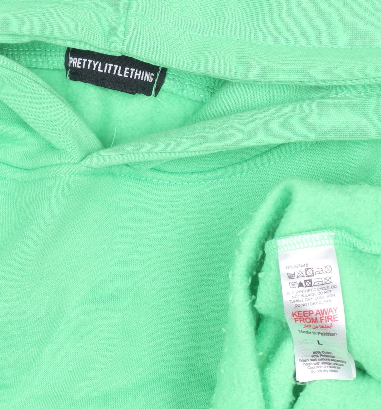 Unisex Adults UK Size L PRETTYLITTLETHING Green Pullover Hoodie