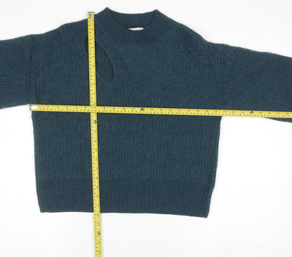 Hush Womens Blue Wool Blend High Neck Ribbed Jumper Size M