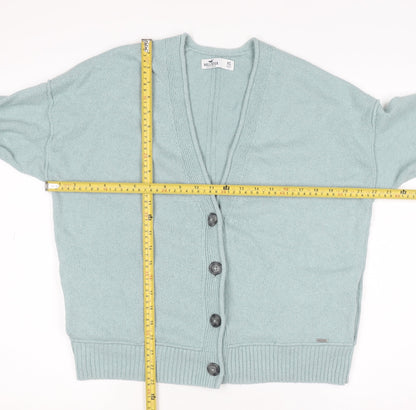 Hollister Women Green XS Button V-Neck Knit Cardigan Jumper