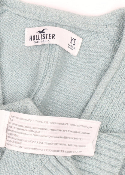 Hollister Women Green XS Button V-Neck Knit Cardigan Jumper