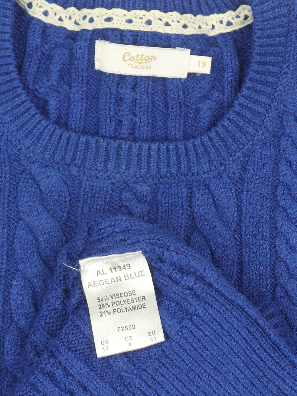 Womens UK Size 12 Cotton Traders Blue Pullover Jumper