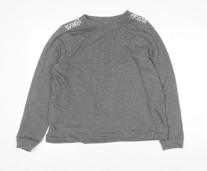 COSMO & CO Women’s Grey Sequin Shoulder Long Sleeve Pullover Jumper Size L