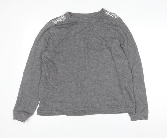 COSMO & CO Women’s Grey Sequin Shoulder Long Sleeve Pullover Jumper Size L