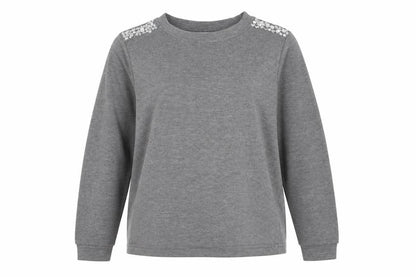 COSMO & CO Women’s Grey Sequin Shoulder Long Sleeve Pullover Jumper Size L