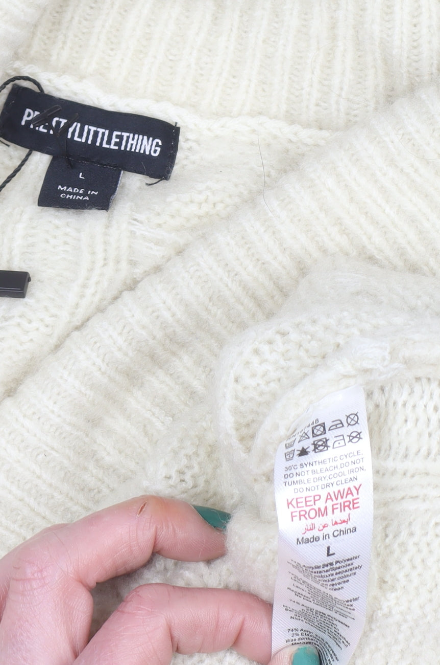 Womens UK Size L PRETTYLITTLETHING Ivory Pullover Jumper