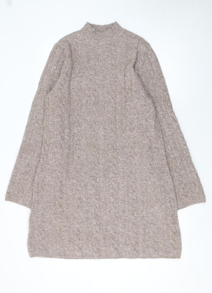 F&F Women Beige Knit Wool Blend Long Sleeve Jumper Dress L