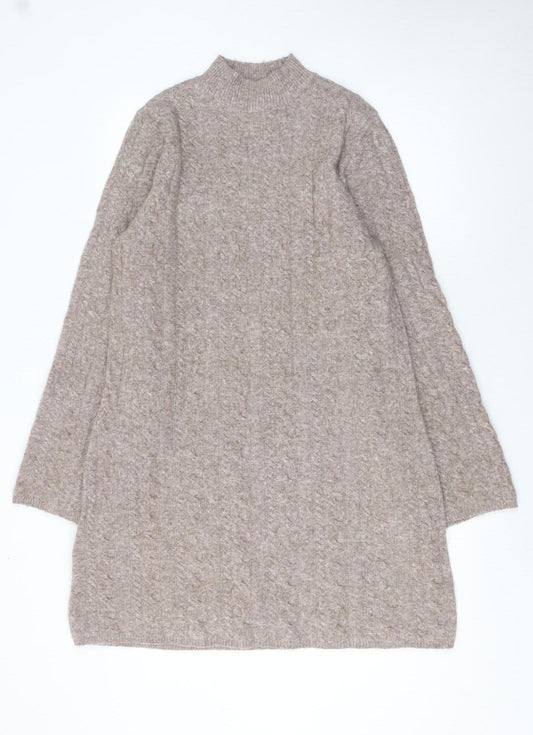 F&F Women Beige Knit Wool Blend Long Sleeve Jumper Dress L