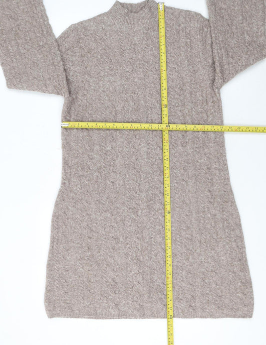 F&F Women Beige Knit Wool Blend Long Sleeve Jumper Dress L