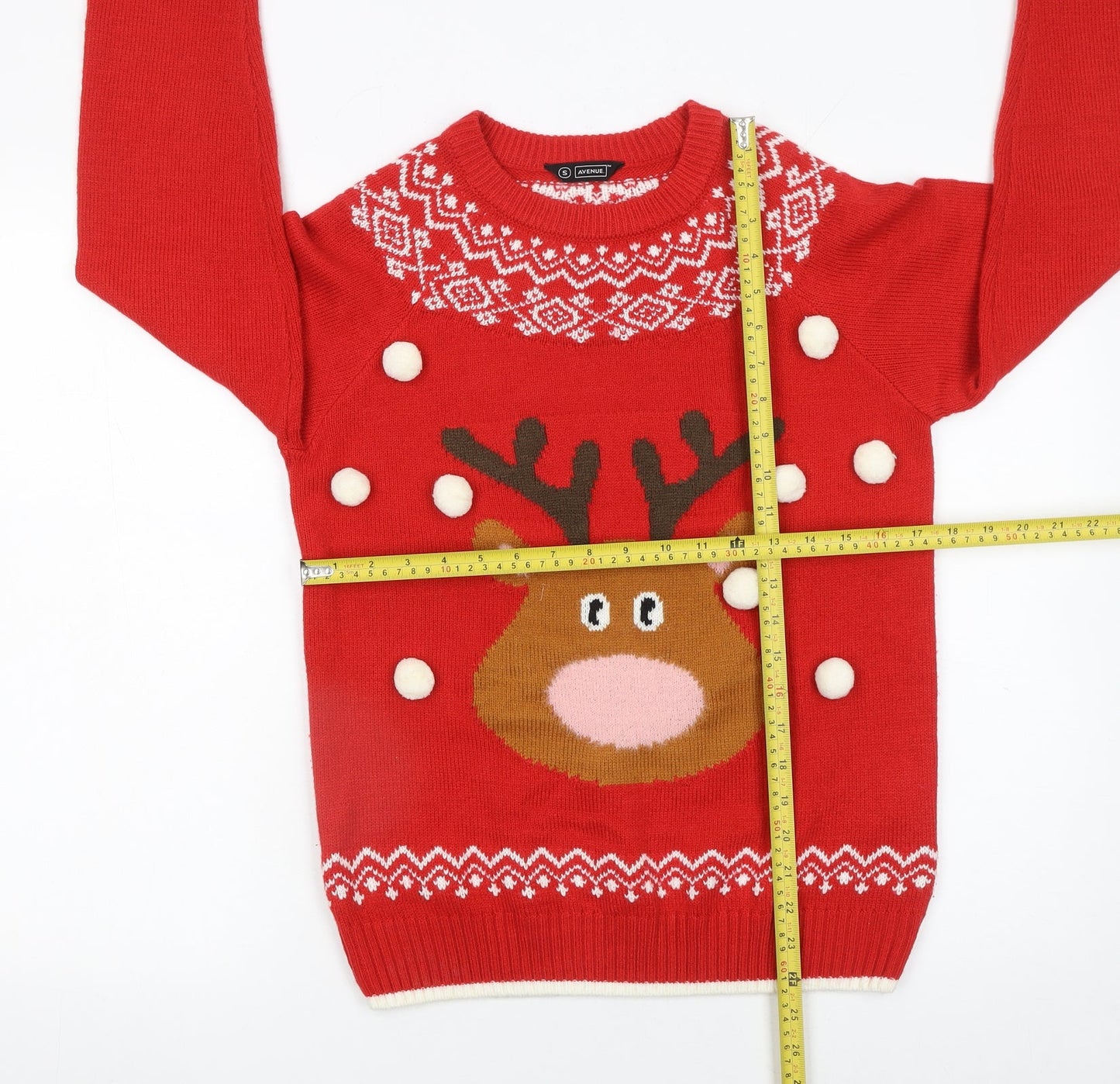 Avenue Women Red Small Reindeer Christmas Pullover Jumper