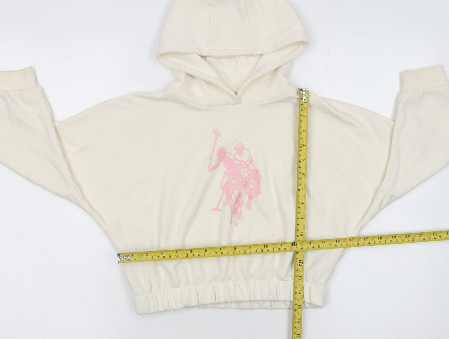Girls UK Size 7-8 Years U.S. Polo Assn. Ivory Pullover Hoodie