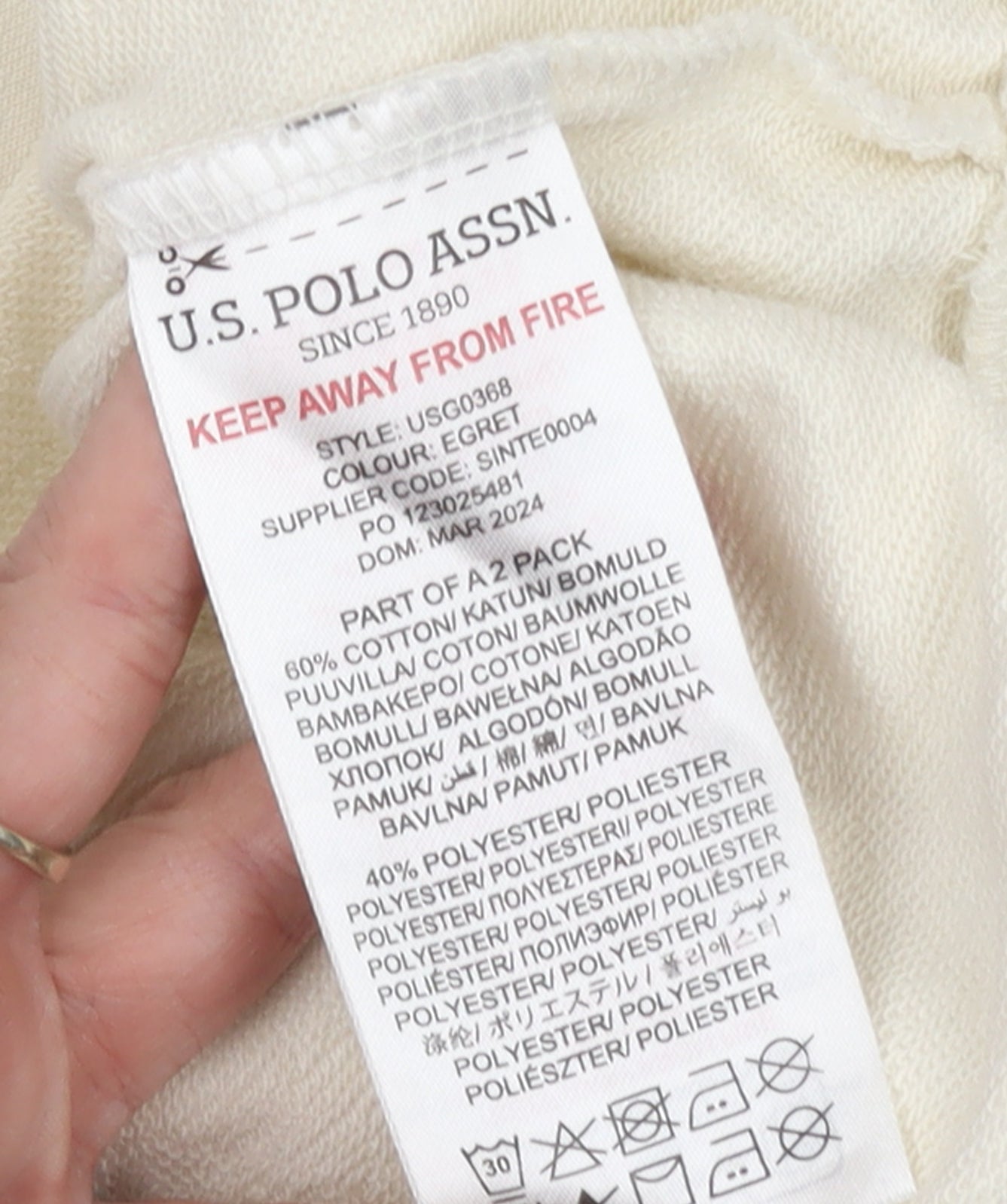 Girls UK Size 7-8 Years U.S. Polo Assn. Ivory Pullover Hoodie