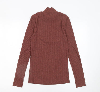 River Island Womens Brown Mock Neck Slim Knit Jumper Size 8