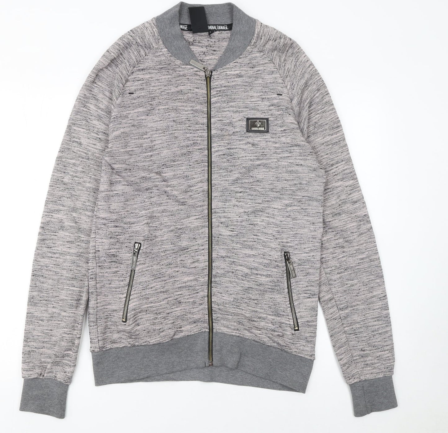 Mens UK Size M Criminal Damage Grey Full Zip Sweatshirt