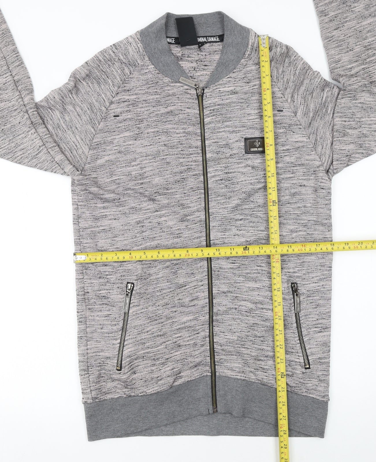 Mens UK Size M Criminal Damage Grey Full Zip Sweatshirt