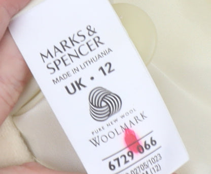 Marks and Spencer Women Ivory Wool Coat UK 12 Classic Short Overcoat