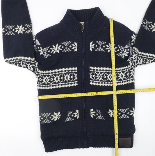 Brave Soul Men's Blue Fair Isle Full Zip Knit Jumper L