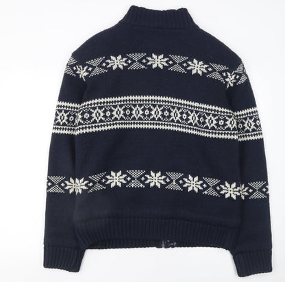 Brave Soul Men's Blue Fair Isle Full Zip Knit Jumper L