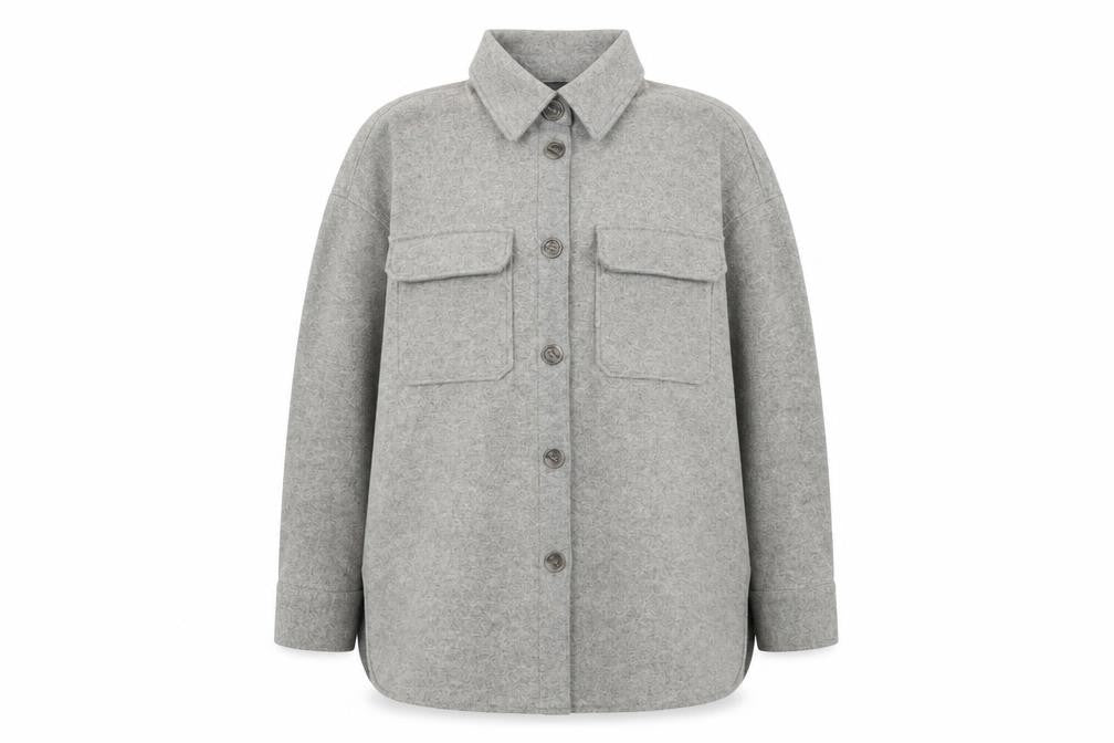 H&M Women Grey L Relaxed Shacket Jacket Button Down Fleece Mid Length