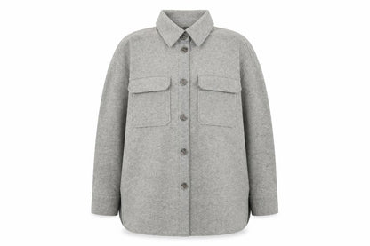 H&M Women Grey L Relaxed Shacket Jacket Button Down Fleece Mid Length