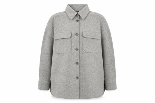H&M Women Grey L Relaxed Shacket Jacket Button Down Fleece Mid Length