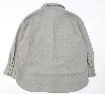 H&M Women Grey L Relaxed Shacket Jacket Button Down Fleece Mid Length