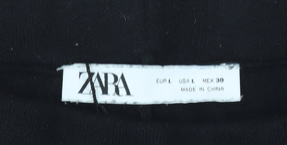 Zara Women Black Cropped Trousers L Viscose Blend Straight Leg