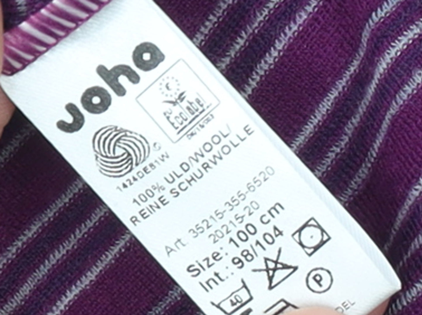 Joha Unisex Baby Purple Wool Striped Long Sleeve Babygrow 36 Months
