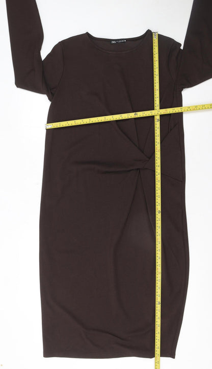 Zara Women Brown Size 12 Sheath Knee Length Long Sleeve Dress