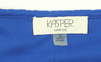 Kasper Women Blue Lace Shift Dress Size 12 Knee Length 3/4 Sleeve