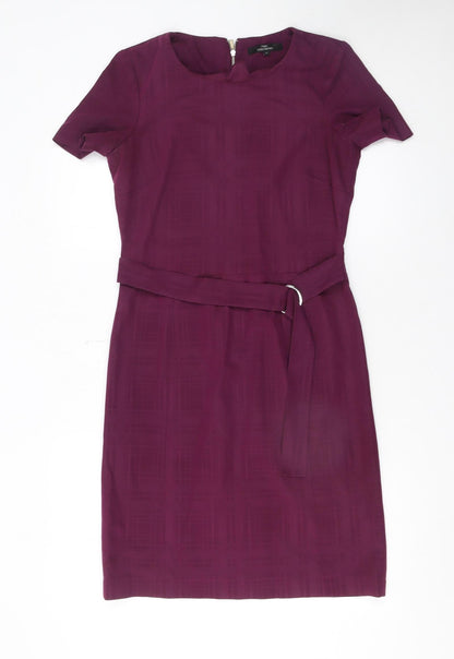 Next Women Purple Knee Length Sheath Dress Size 6 Short Sleeve Belted