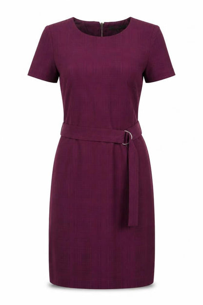 Next Women Purple Knee Length Sheath Dress Size 6 Short Sleeve Belted