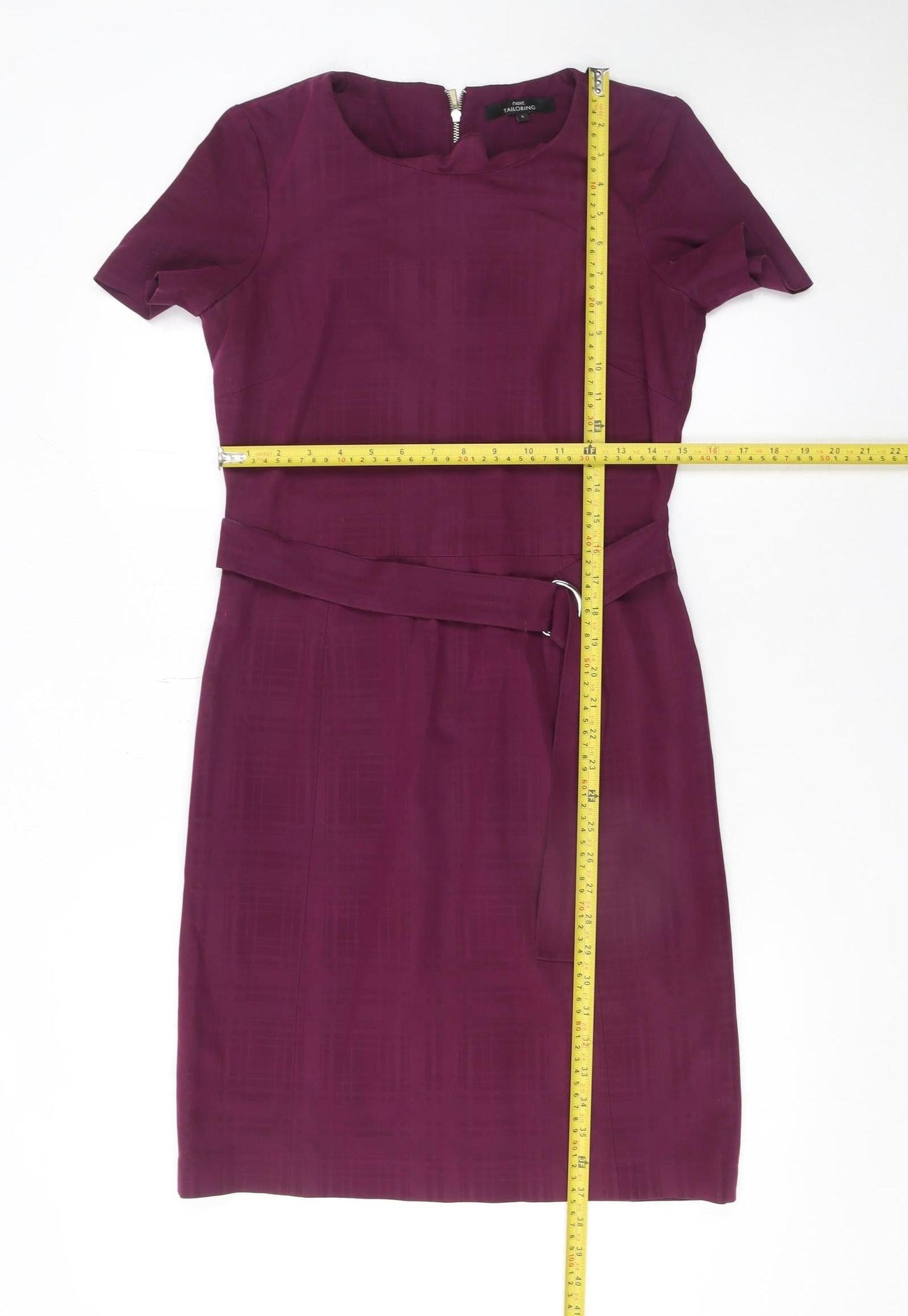 Next Women Purple Knee Length Sheath Dress Size 6 Short Sleeve Belted