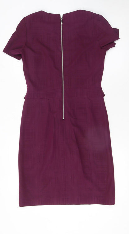 Next Women Purple Knee Length Sheath Dress Size 6 Short Sleeve Belted