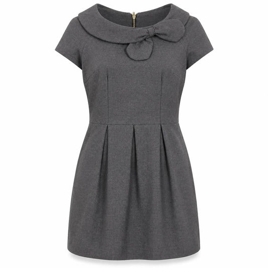 River Island Women Grey Size 10 Fit & Flare Bow Short Sleeve Work Dress