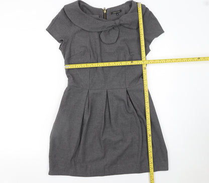 River Island Women Grey Size 10 Fit & Flare Bow Short Sleeve Work Dress
