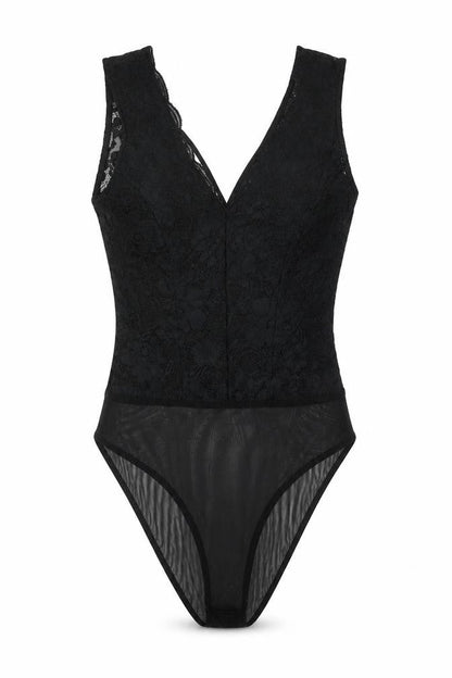 New Look Women Black Lace Sleeveless Bodysuit UK 6 Petite Fit