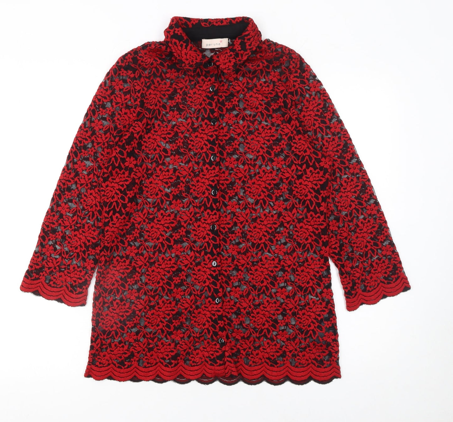 Womens UK Size 14 Marks and Spencer Red Lace Blouse