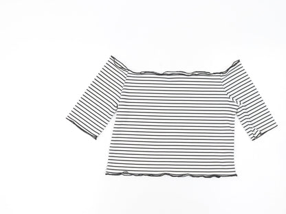 PrettyLittleThing Women’s White Striped Off Shoulder Top Size 12