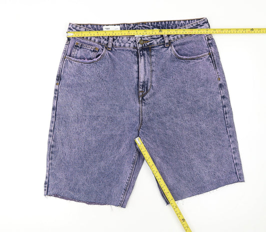 Collusion Mens Purple Acid Wash Denim Cargo Shorts Size 36