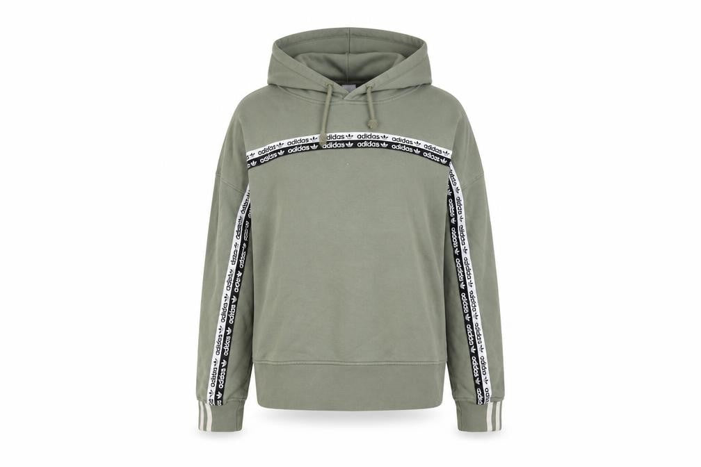 Front view of Adidas Women’s Green Hoodie, size UK 10, Cotton Blend Logo Trim