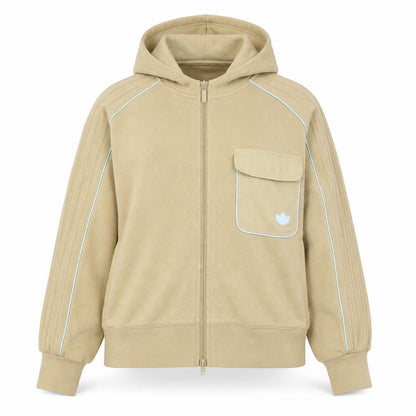 Front view of Adidas Women Beige Full Zip Hoodie, size 8, Cotton Blend Casual