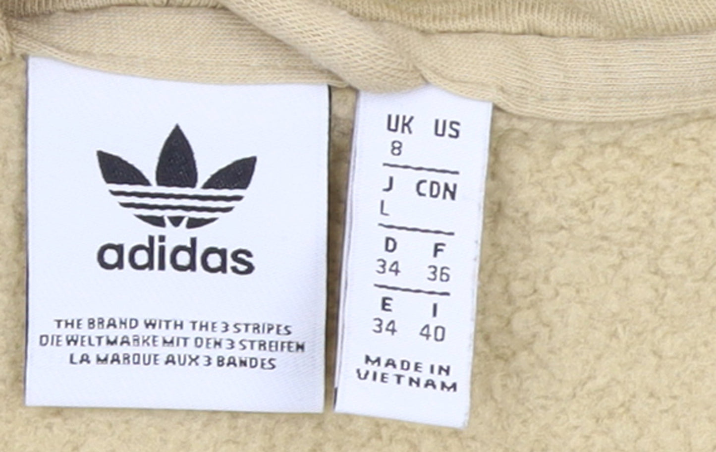 Womens UK Size 8 adidas Beige Full Zip Hoodie