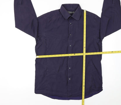 Reiss Men's Blue Cotton Long Sleeve Regular Fit Button-Up Shirt L