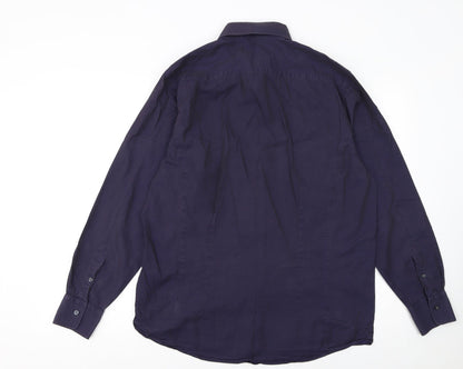 Reiss Men's Blue Cotton Long Sleeve Regular Fit Button-Up Shirt L