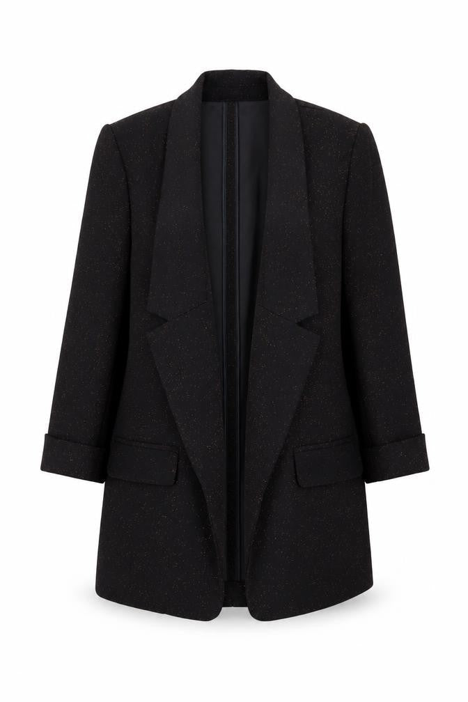 Tu Women Black Metallic Blazer Size 10 Classic Single-Breasted Jacket