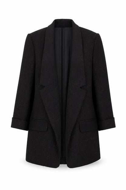 Tu Women Black Metallic Blazer Size 10 Classic Single-Breasted Jacket